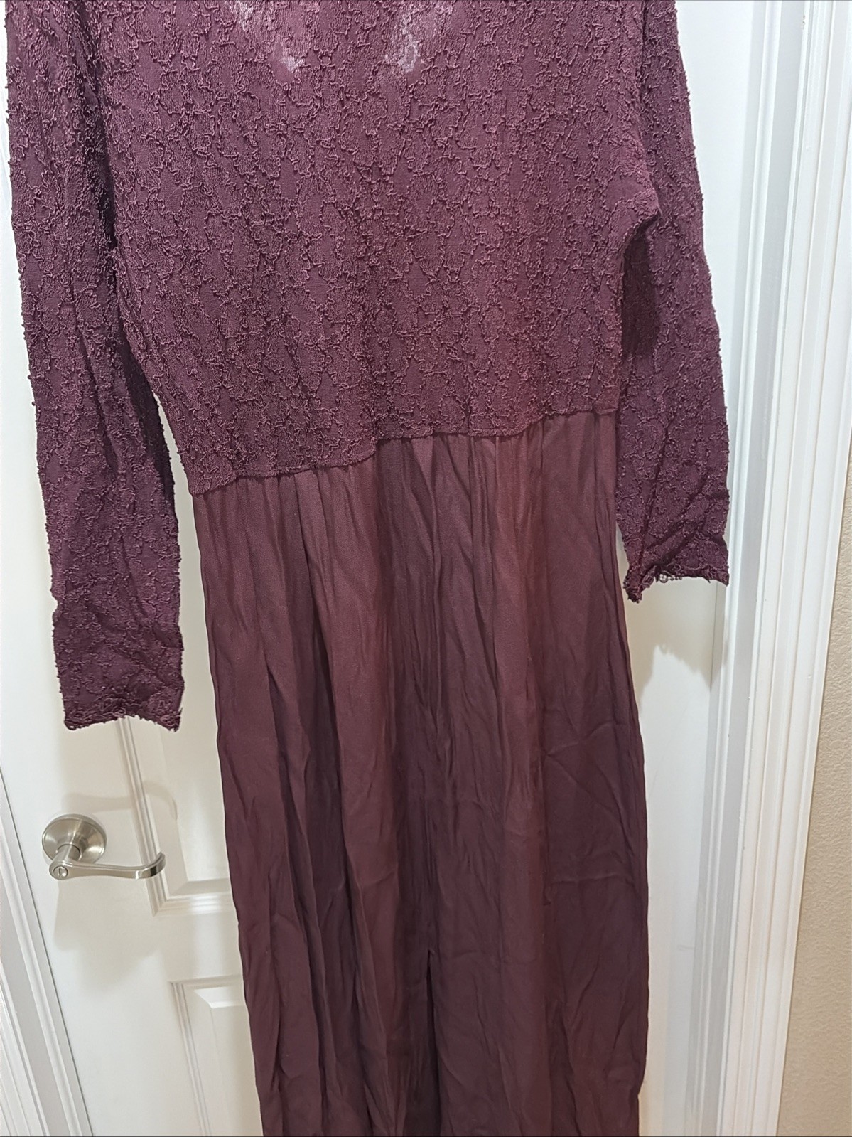 VTG NWT Margot Lea Dress Size XL Lace Accents Burgundy Maxi Long Sleeve USA
