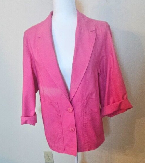 Vintage 80s 90s Y2K Pink Light weight Cotton Blazer Shoulder Pads Romania Retro