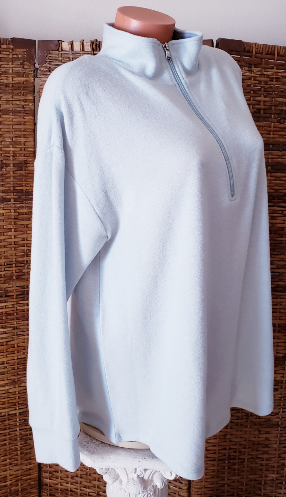 Baby Blue Gorgeous Ultra Soft Ruby Rd Fleece Sweater Blouse Tunic Top Sz L