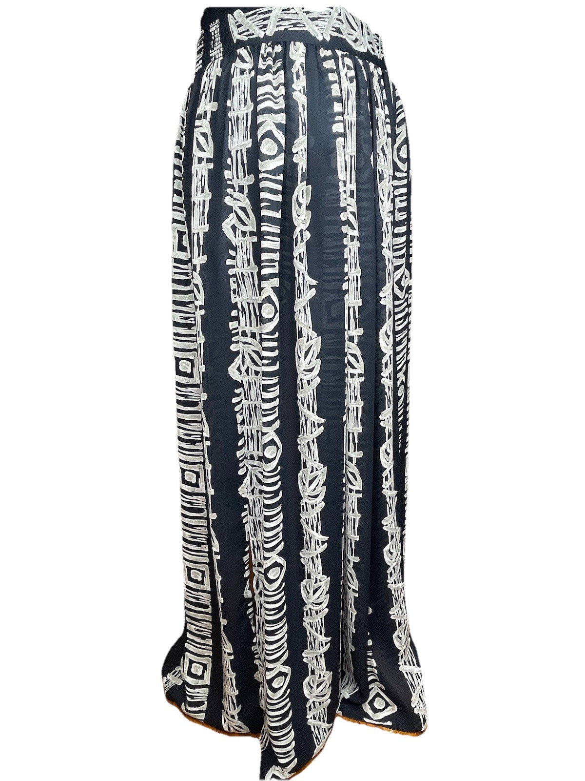 Pleated A-Line Maxi Skirt Stretch Semi Sheer S Tribal Pocket Boho Preston & York