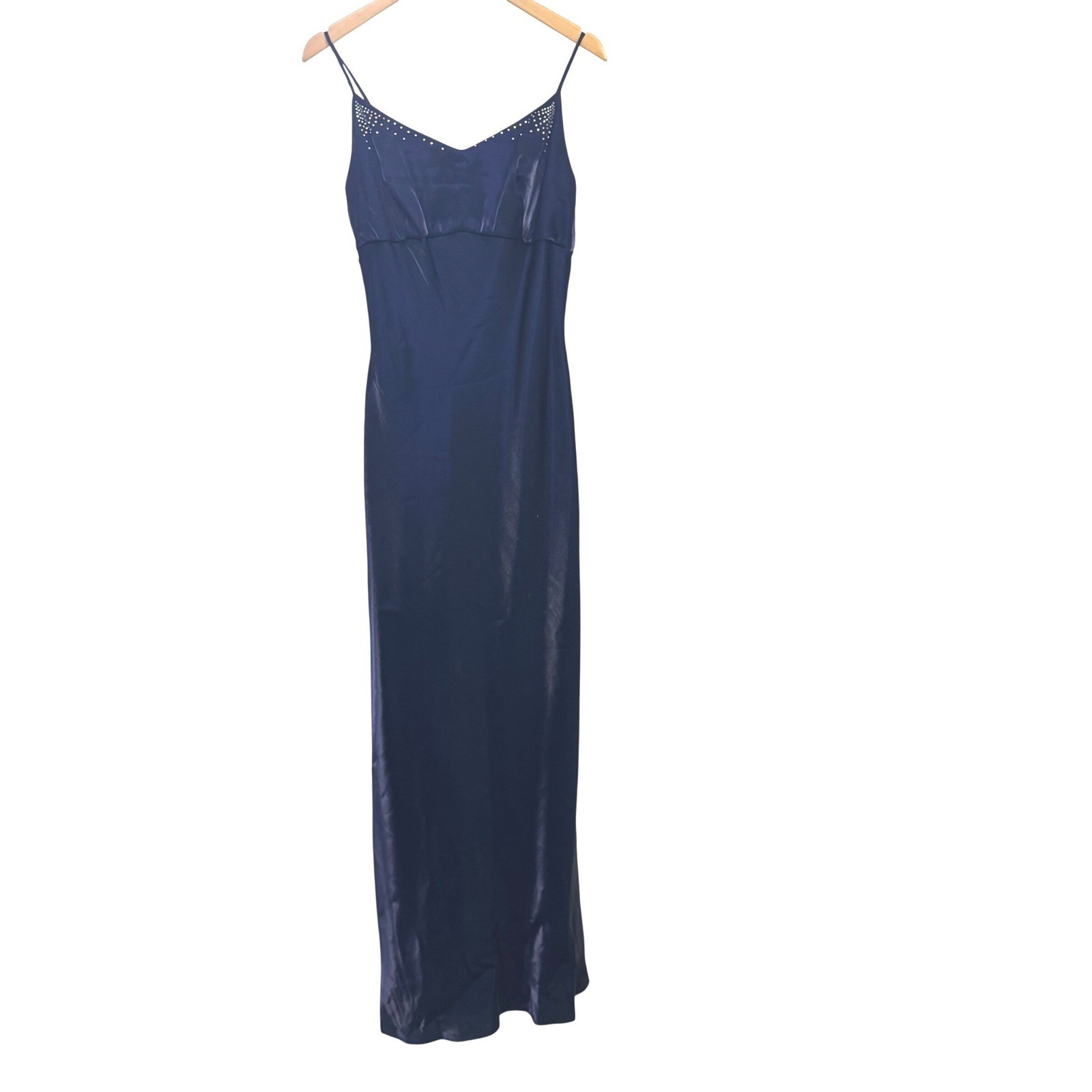 VTG 90s Jessica McClintock Gunne Sax Maxi Dress 11 M Navy Blue Spaghetti Strap