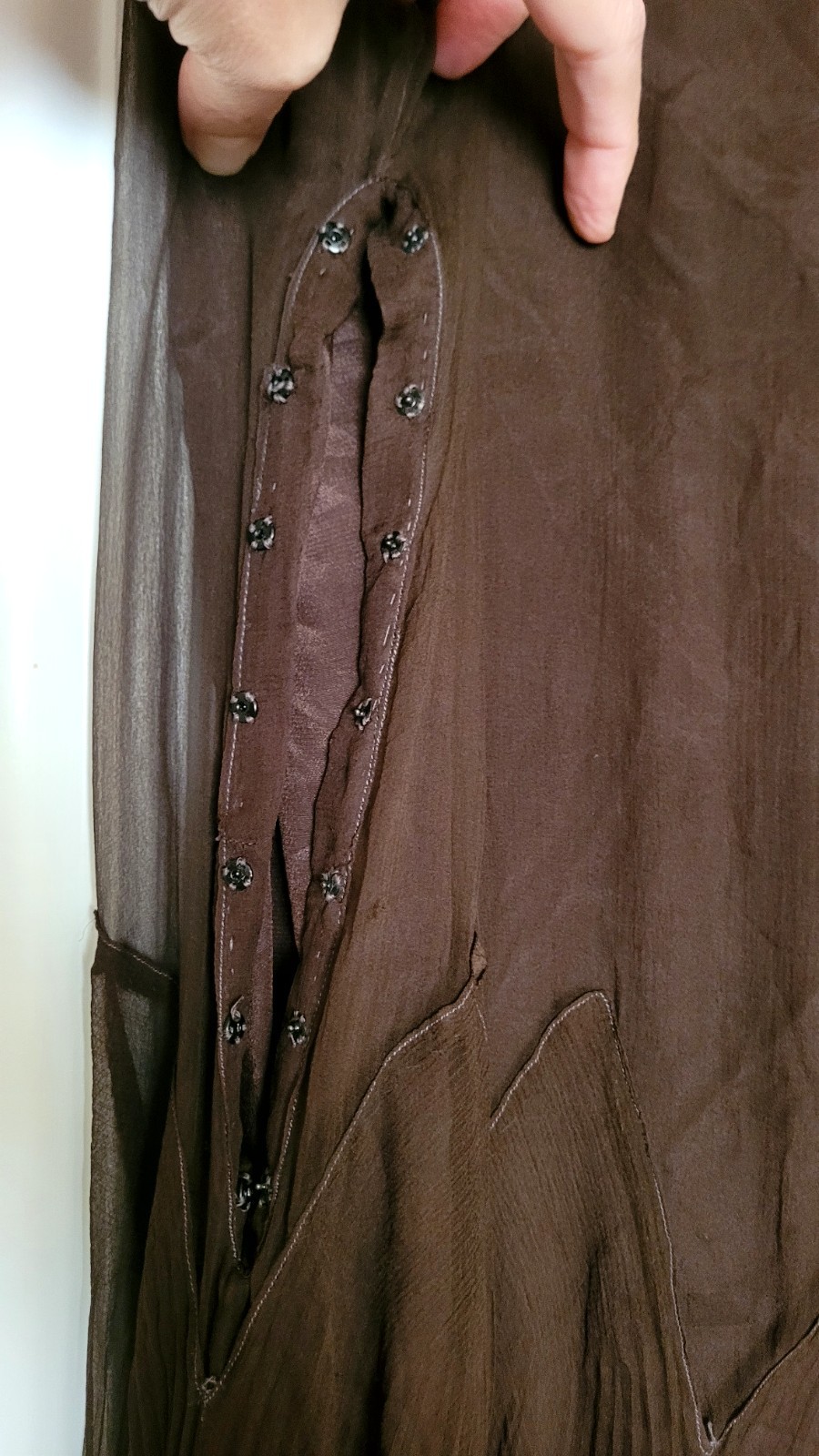 Vtg 1930s Chocolate Silk? Chiffon Dress Built-in Lining Floor Length Sz Large