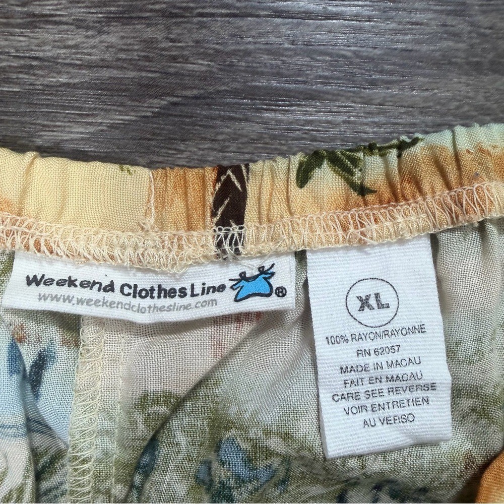 Vintage Tropical Capri Pants XL Elastic Waist Rayon Wide Leg
