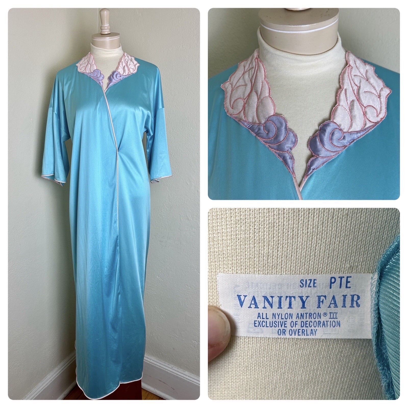 Vintage 70’s Vanity Fair Robe Blue Purple Pink Antron III NYLON Petite S M
