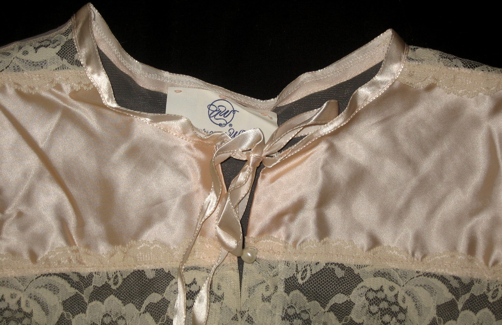 VtG 80s UNDERCOVER WEAR Sheer Chiffon Nylon Chiffon Pink Satin & Lace Robe S USA