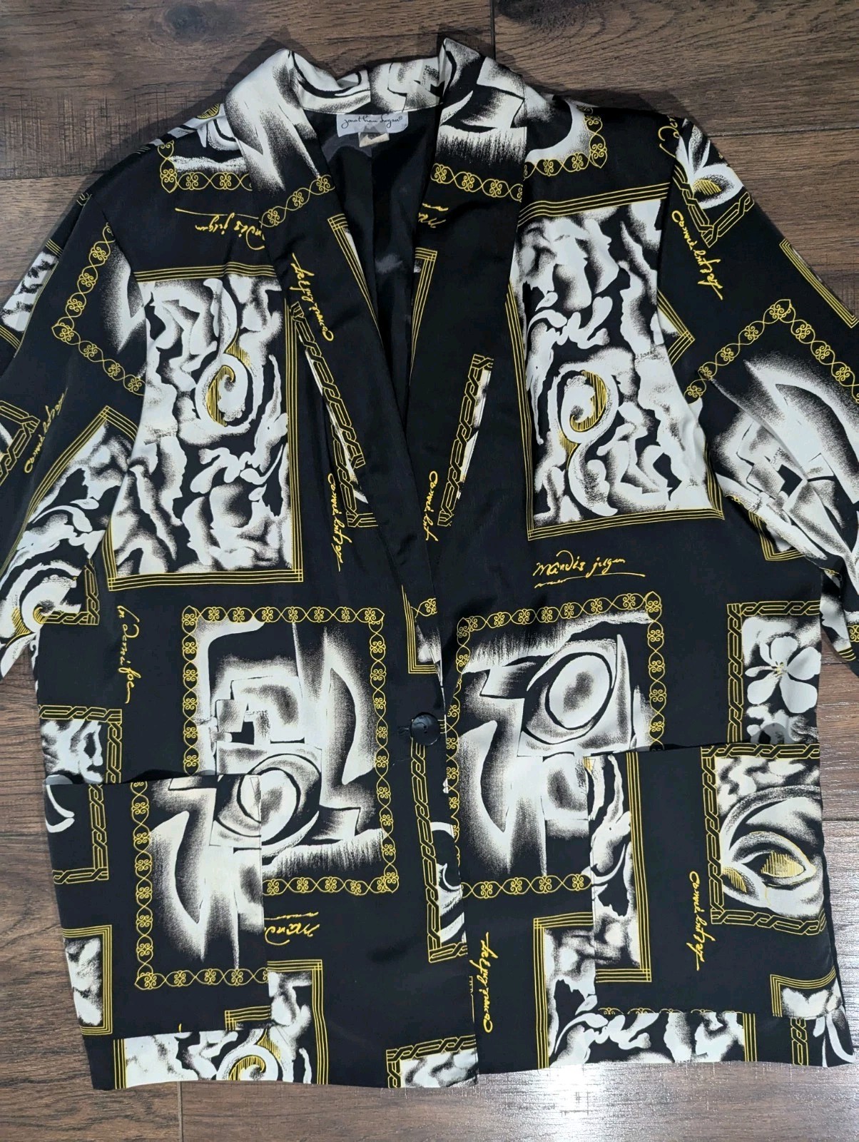 Jonathan Logan Vintage Black White & Gold Unique Abstract Print Blazer Size 3X