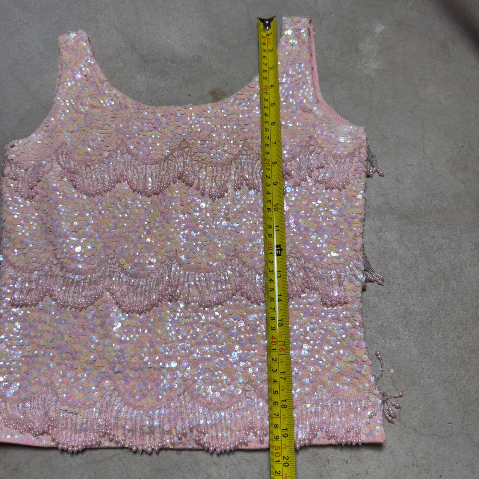 Vintage Hand Beaded Wool Sequin Shell Top