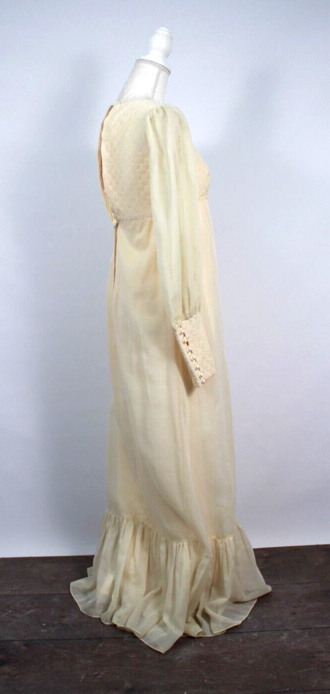Vtg Women’s 70s Cream Prairie Maxi Dress 1970s Long Gown Sz XS/S Candi Jones