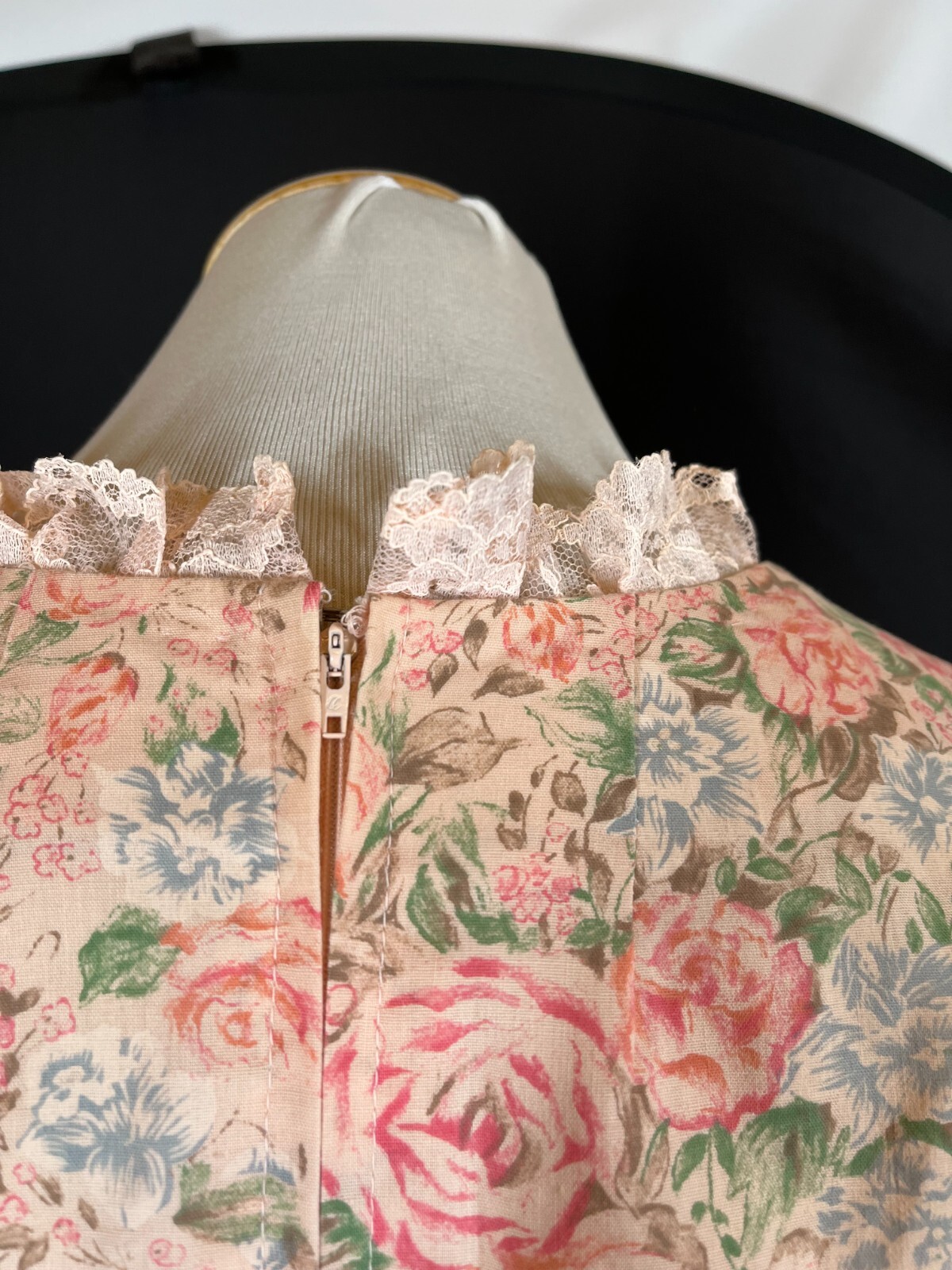 Vintage 70s or 80s Pink Dress High Waist Fitted Cuffs Puffed Sleeves Fits S