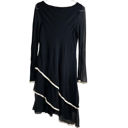 VTG 90s Amy Michelson for Holly Harp Silk Asymmetric Tiered Dress M Black Ivory