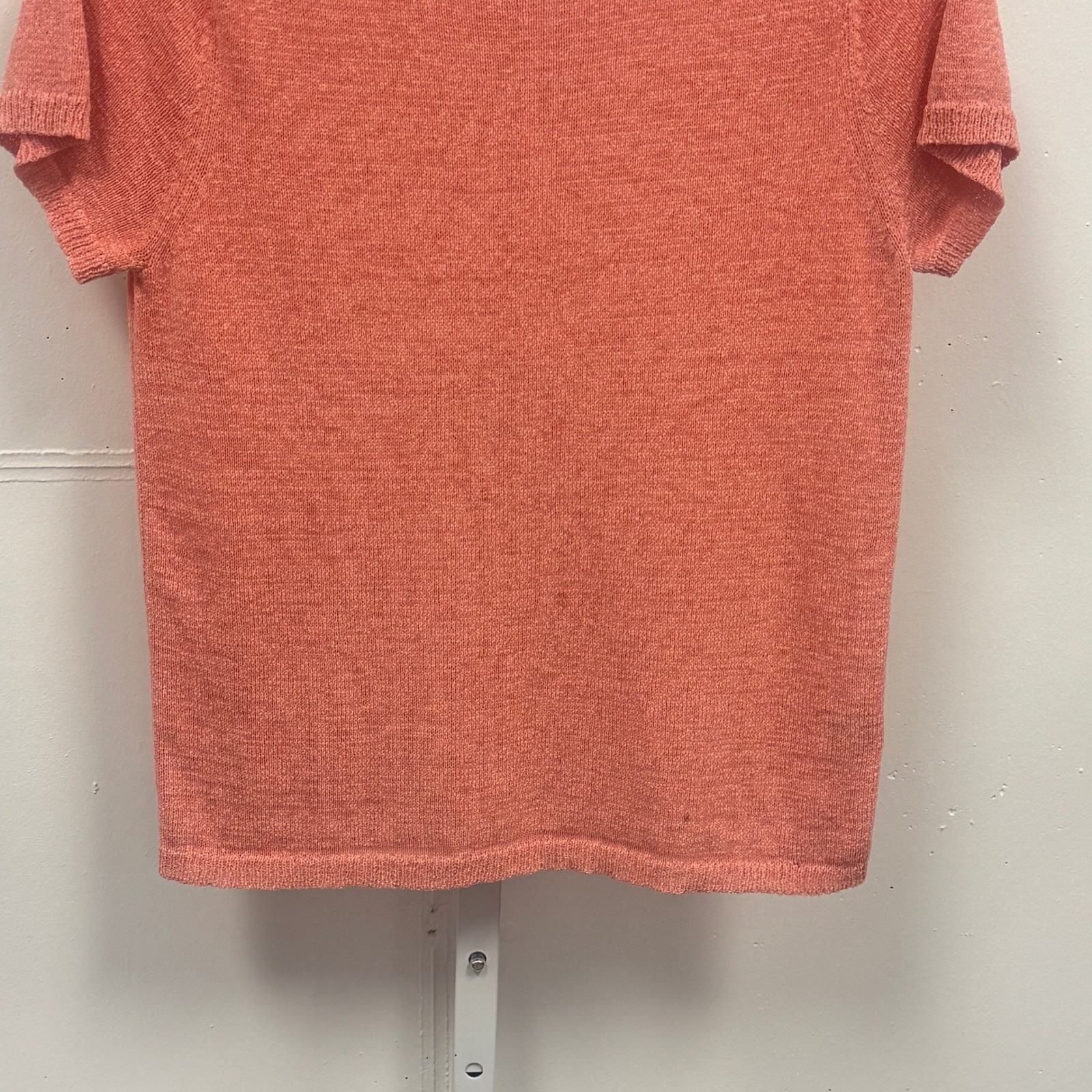 Vintage DKNY Coral Peach Knit Scoop Neck Short Sleeve Top T-shirt Size Large Y2K