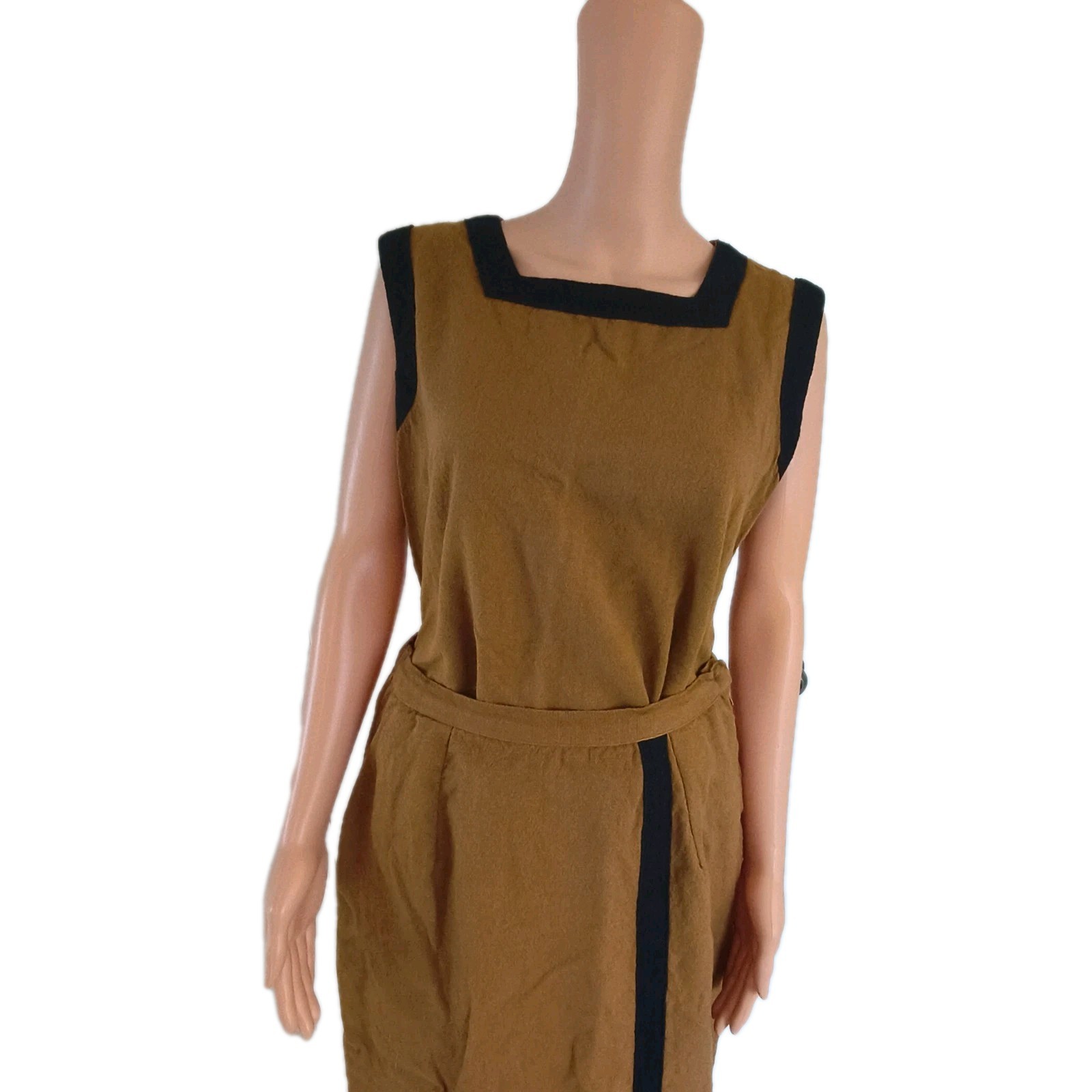 Ashro Vintage Brown Black Trim 2-Piece Skirt Set Size 12 Sleeveless 100% Cotton