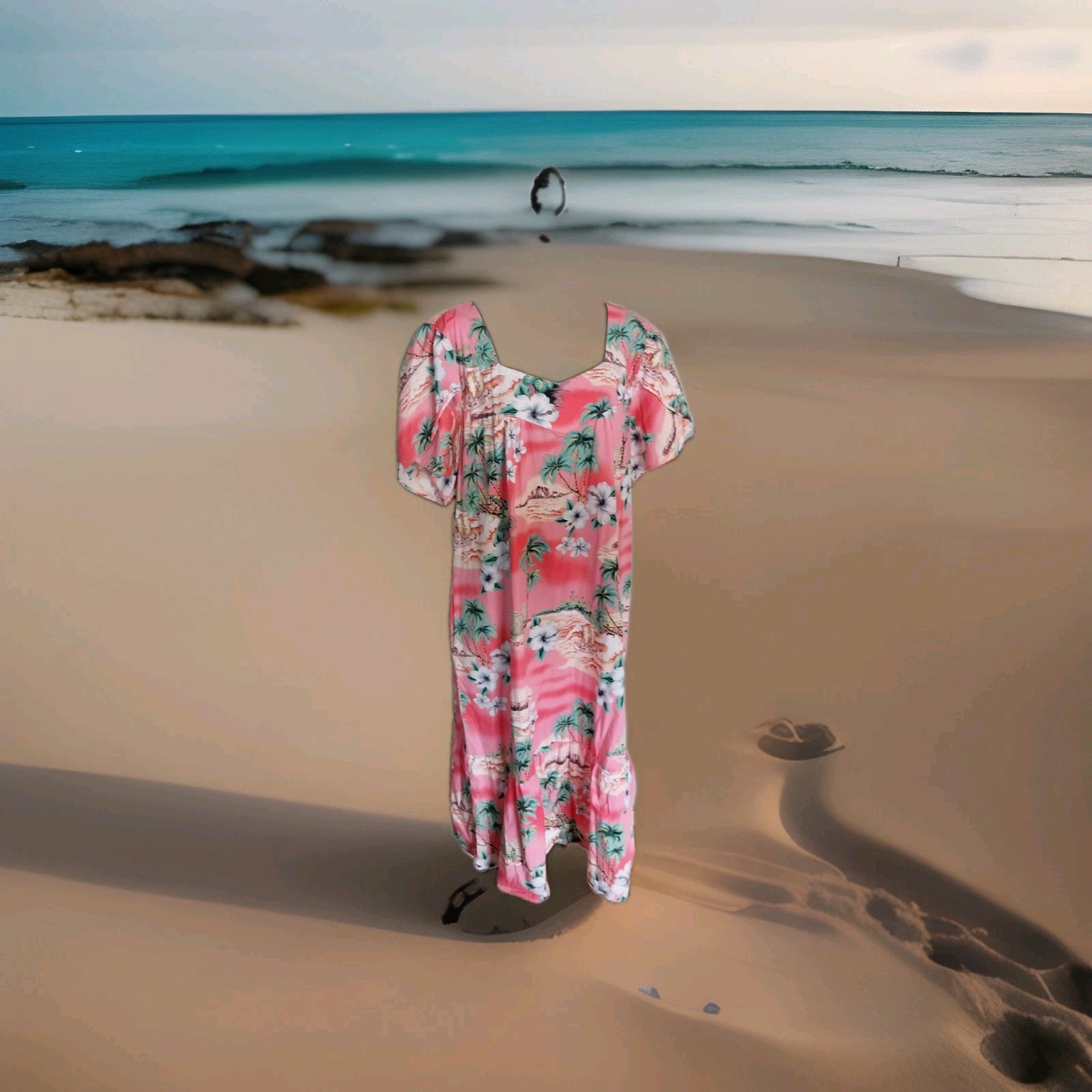 Vintage 1980’s Wakiki Hawaiian Vintage Midi Mumu 100% Cotton 3XL Lightweight