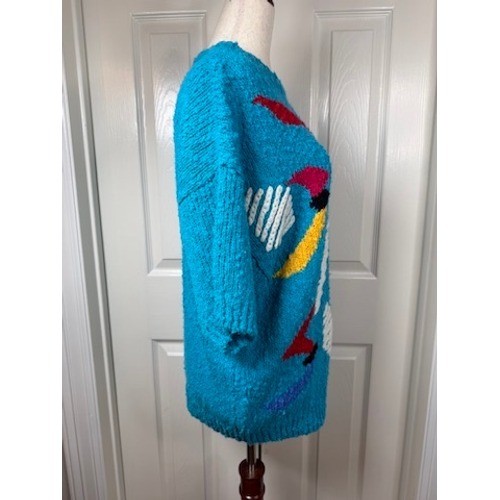 Chaus Vintage 80s Turquoise Geometric Textured Knit Sweater Tunic Women’s M