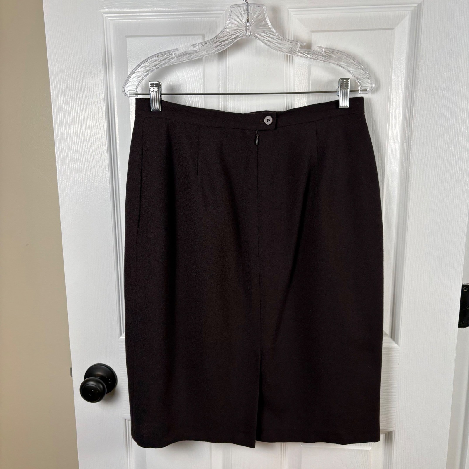 Vtg Christian Dior Skirt Suit 14P Brown Wool Velvet Trim Zip Jacket Luxury