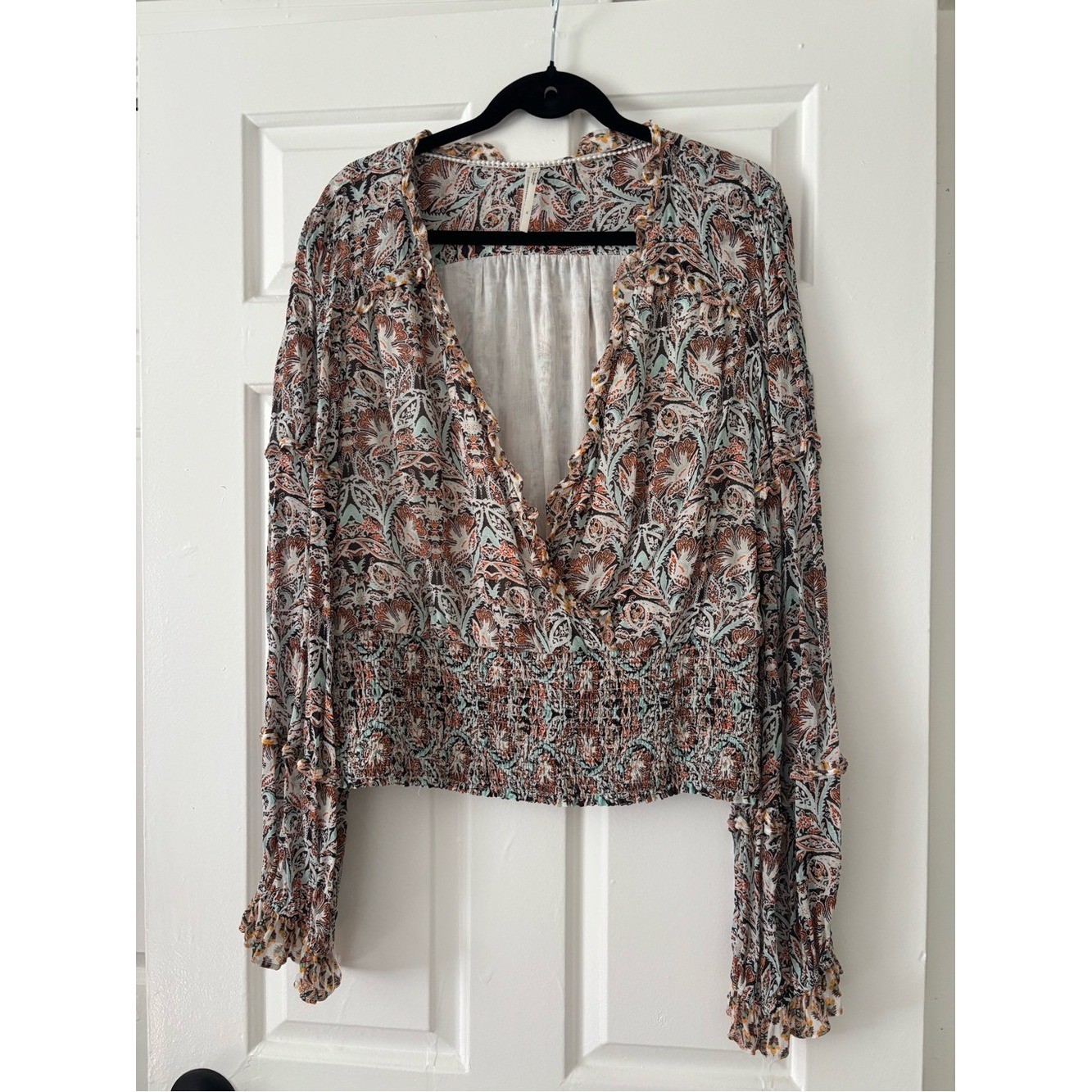 Anthropologie Paisley Smocked Faux Wrap Boho Blouse – Size XL