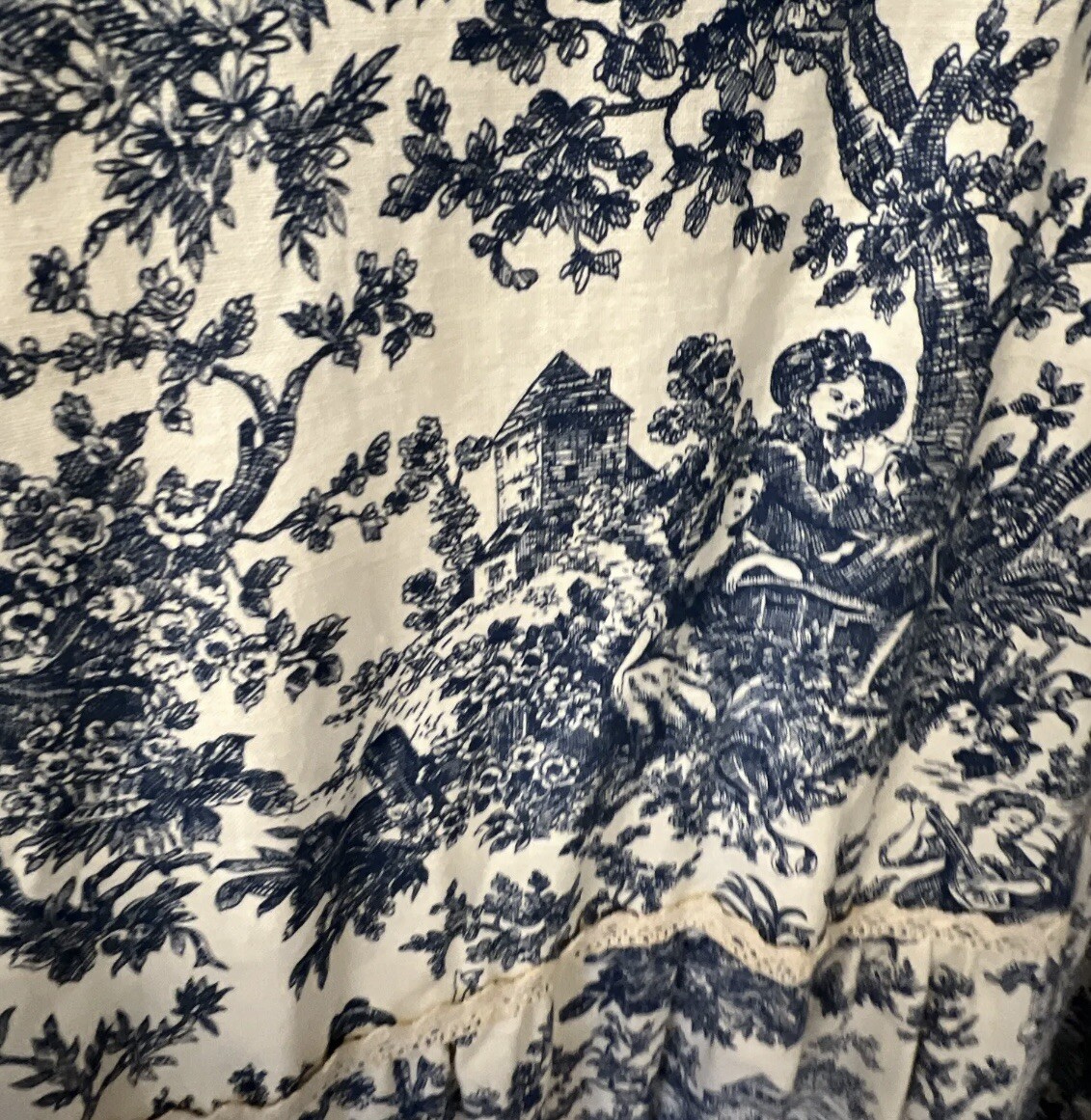 1970’ GUNNE SAX by Jessica Toile de Jouy Maxi Dress Blue Velvet Lace-up Blue 11