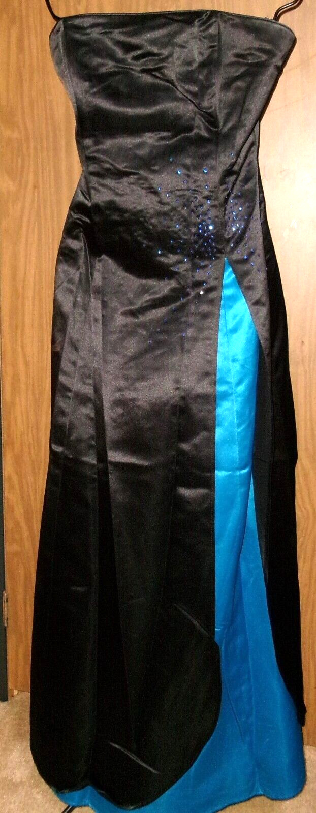Vintage Black with Bright Blue Insert and Rhinestone Details DEBUT Strapless-S/M