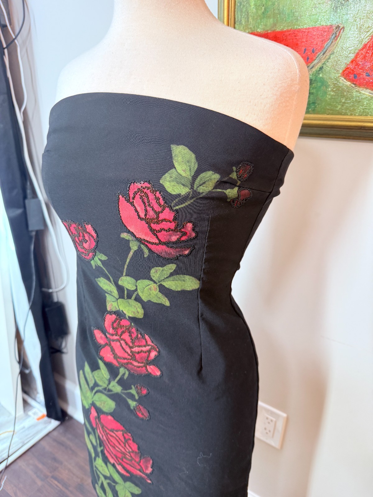 Vintage 90s Y2K Trixxi Black Floral Dress Embroidered Whimsy Size 7 Buffy