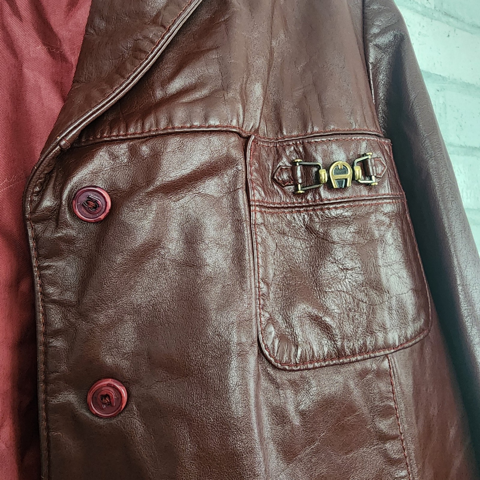 Rare 70/80s Vintage Etienne Aigner Leather Jacket Oxblood Classic Brass Hardware