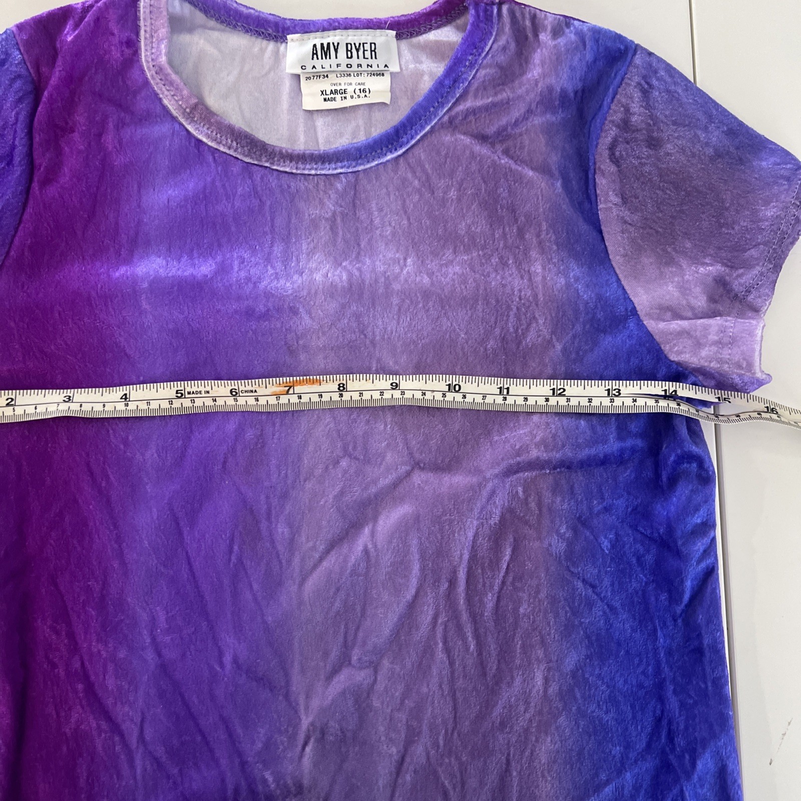 Vintage Amy Byer Girls Top Shirt Purple Ombré 90s Velvet Crop