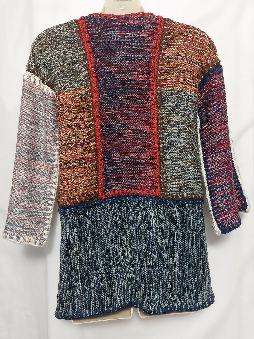 Vintage Wenjilli Patchwork Long Cardigan Sweater Size 11/12 -S/M Wool Blend