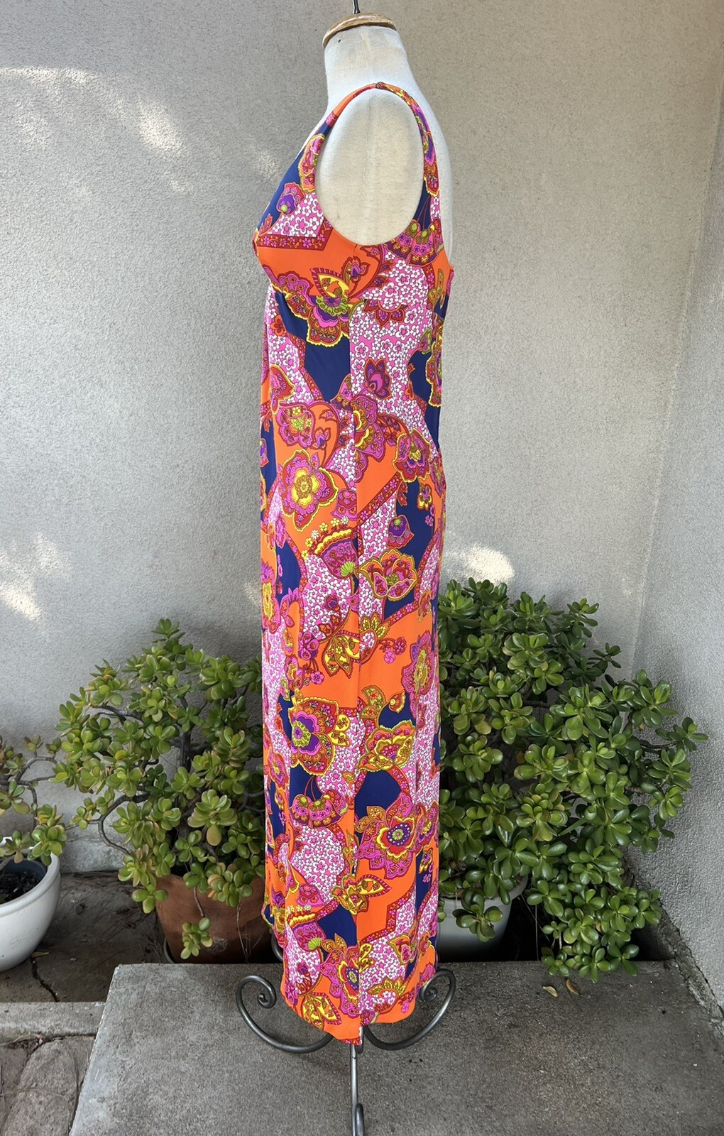 Vintage Maxi Dress By Catalina inc colorful resort wear sz S Mod Print
