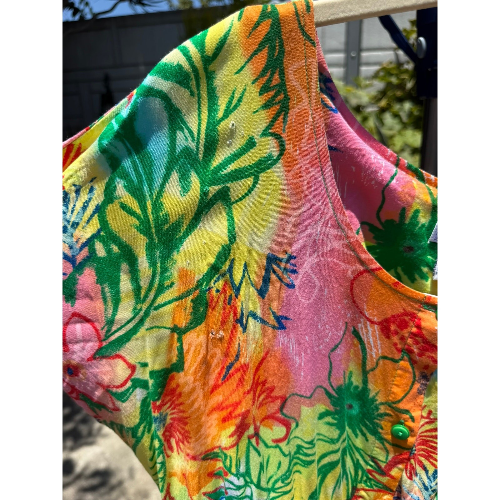 Vintage 90s Babydoll Mini Dress Large Tropical Floral Rainbow Jennifer Moore