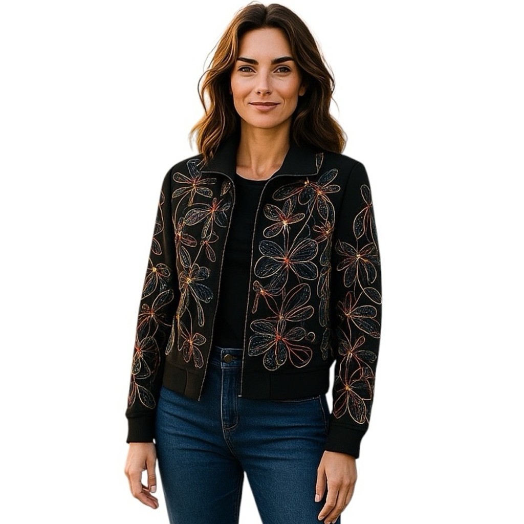 VINTAGE Anage Colorful Floral Boho Embroidered Sequin Jacket Women’s Medium