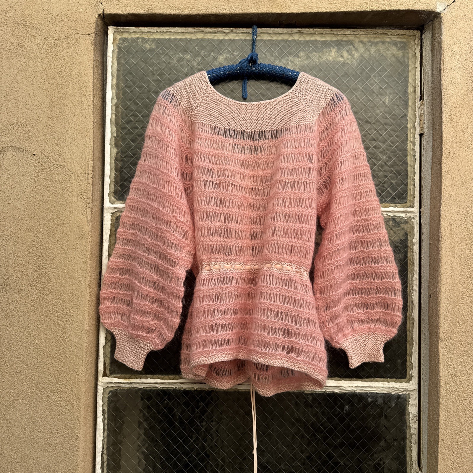 Vintage 1930s Pink Mohair Knit Wool Sweater Cardigan Balloon Sleeves Dress Top