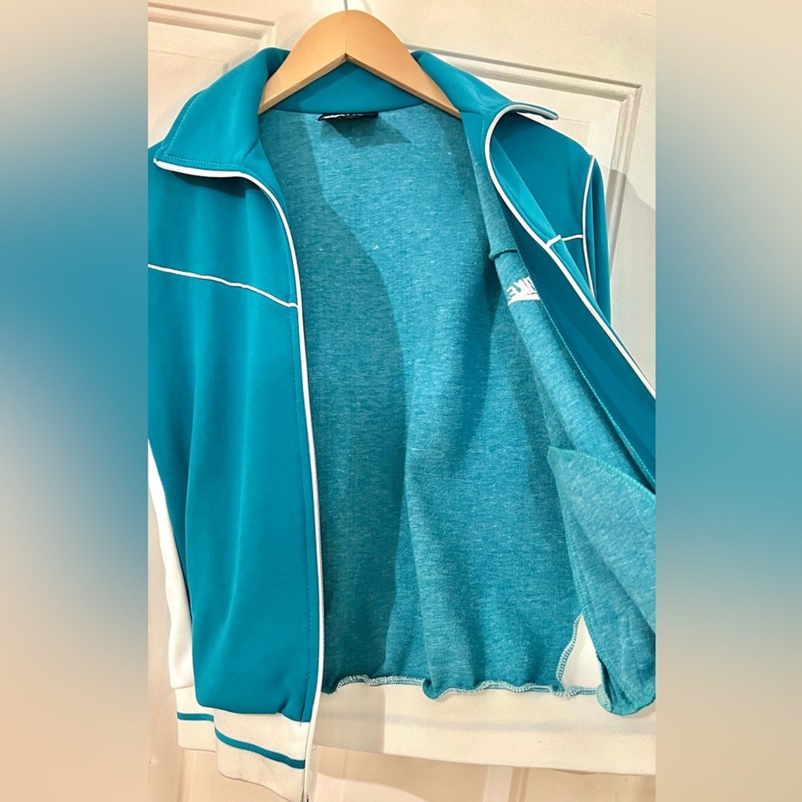 Vintage 90s Nike Track Jacket Gray Tag Teal Blue White M Sportswear Athleisure