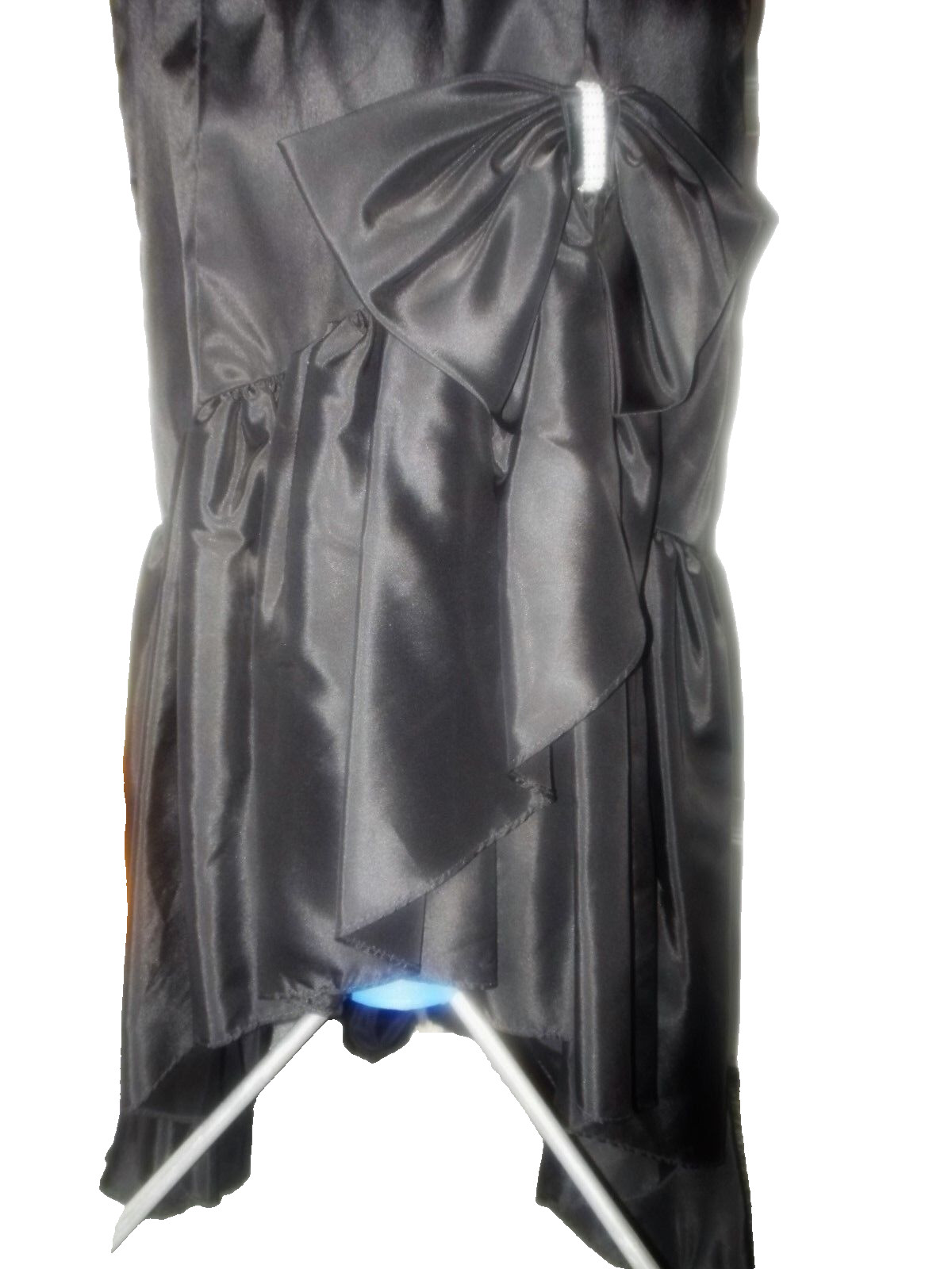 Vtg 80’s Black Satin Pouf Sleeve Off Shoulder Ruffle Mermaid Evening Dress M