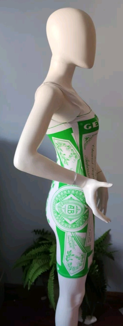 Rare Budweiser VTG Carabella Collections green & White Sleeveless Dress size 9