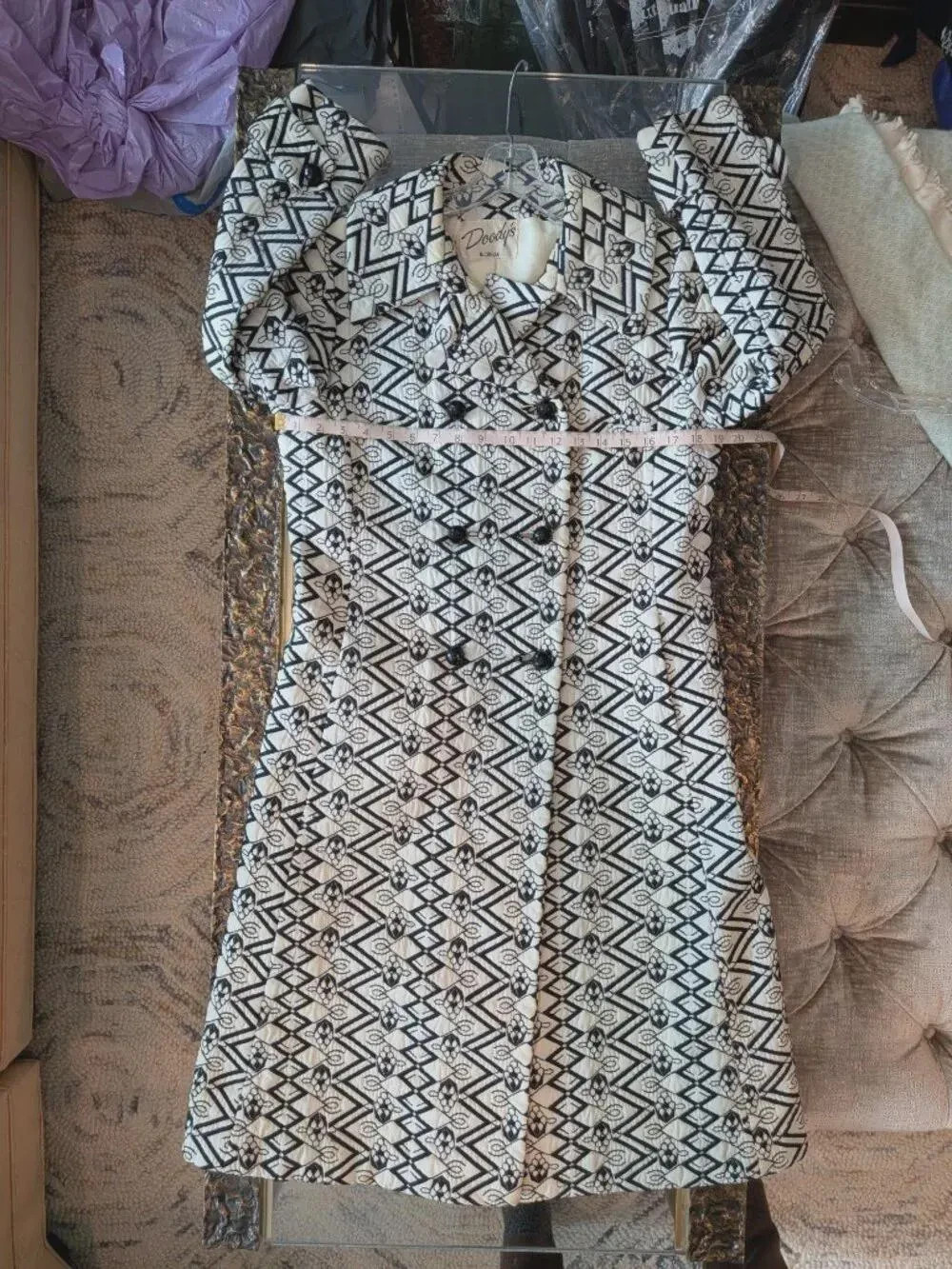 Count Romi Vintage 60s/70s Mod Coat Navy White Geometric Trapunto Matelasse M