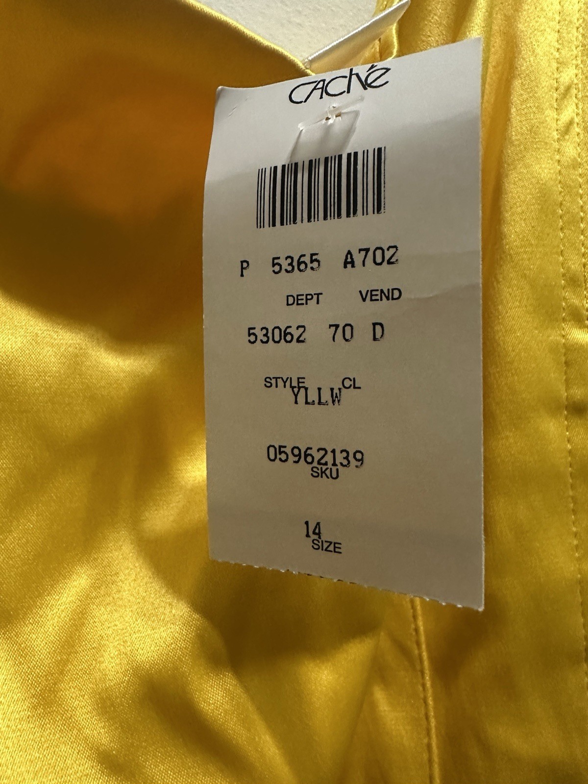 Vintage Cache 90s chic Satin yellow Dress with zippers Size 14 New With Tags