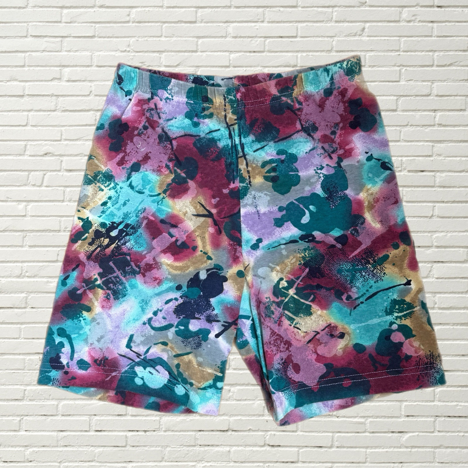 Vintage 80s Aerobic Workout Set – Abstract Print Bodysuit & Biker Shorts Xs/s