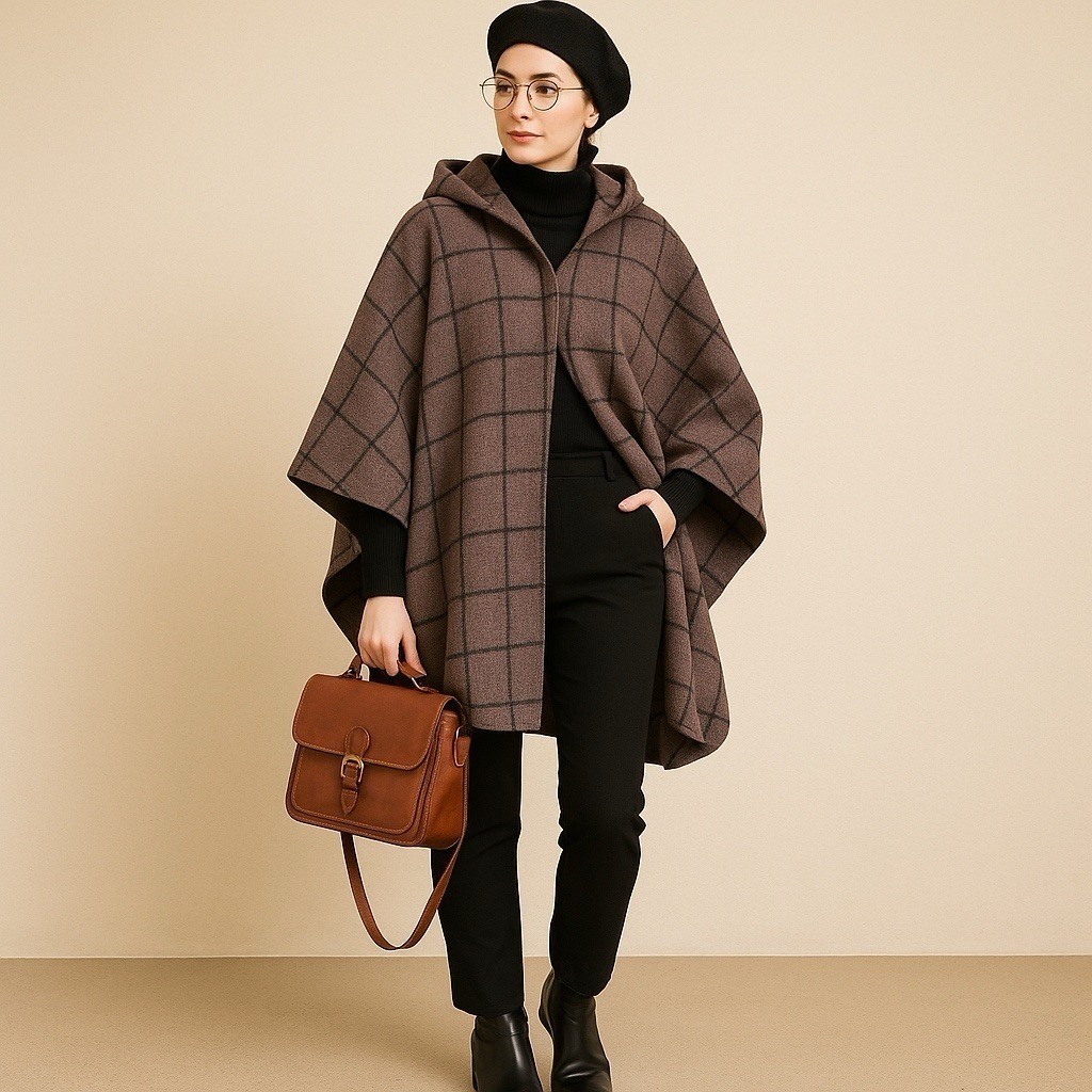 VTG Coloratura One Sz 100% Wool Hooded Blanket Cape Poncho Cloak Plaid Luxury