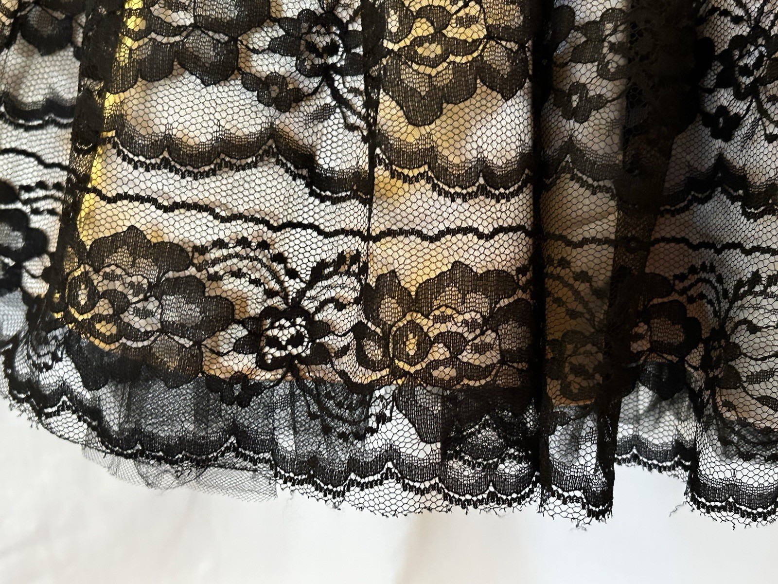 VTG 90s Gunne Sax Black Lace Champagne Satin Strapless Formal Prom Mini Dress 4