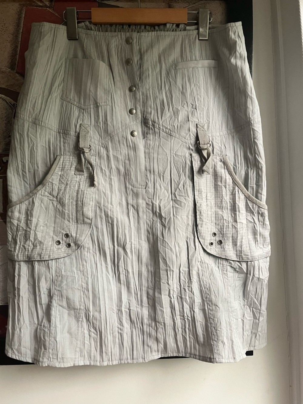 True Vintage 90s Y2K Parachute Crinkle Skirt Grey M-XL