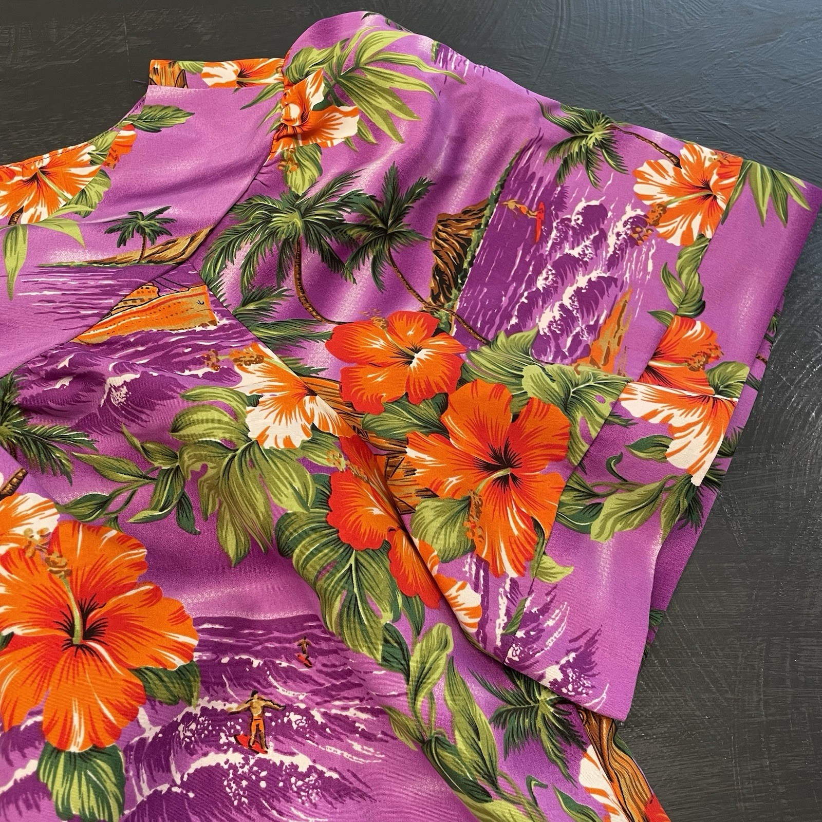 Vtg Hawaiian Naupaka Hawaii Dress XL Purple Floral Hibiscus Tropical Tiki