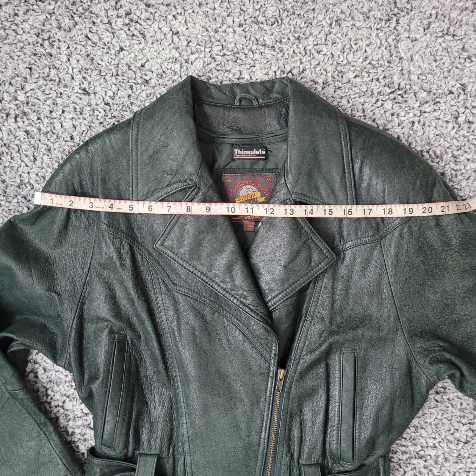 Vintage Adventure Bound Wilson’s dark green leather bomber jacket thinsulate