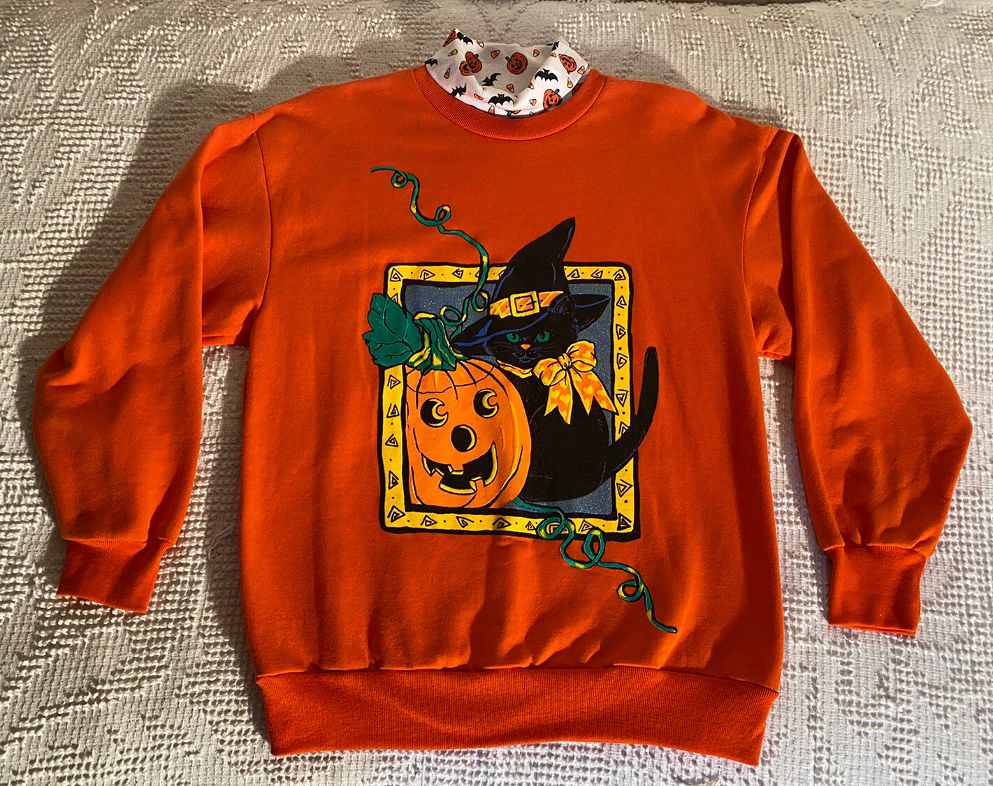 VTG 1980s “CHIC” HALLOWEEN KITTY CAT/PUMPKIN SWEATSHIRT GLITTER SMALL 6028 RARE