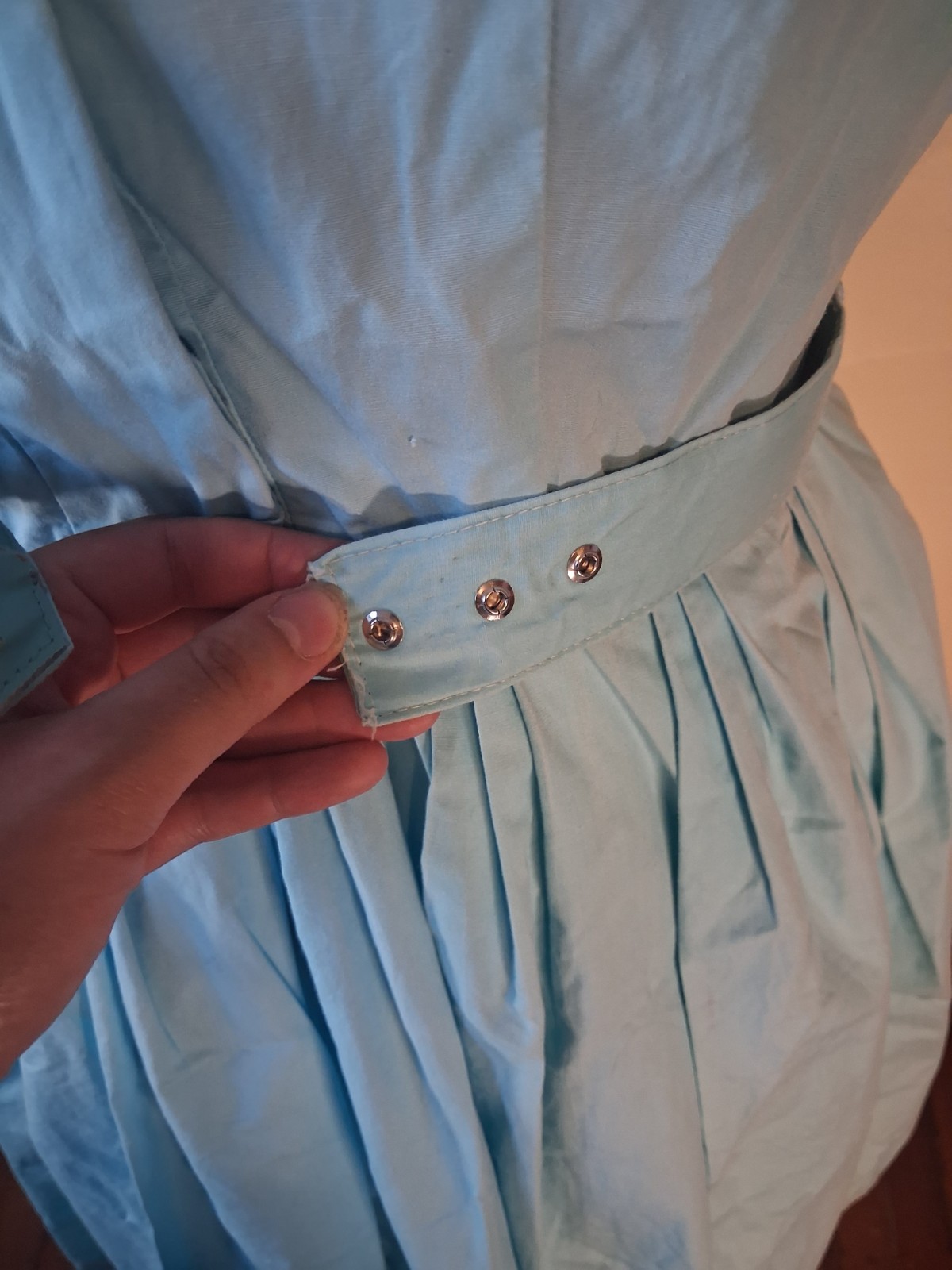1950 60s Vintage Shirtwaist Dress, Blue Sz S Embroidered W Belt Dress Robins Egg