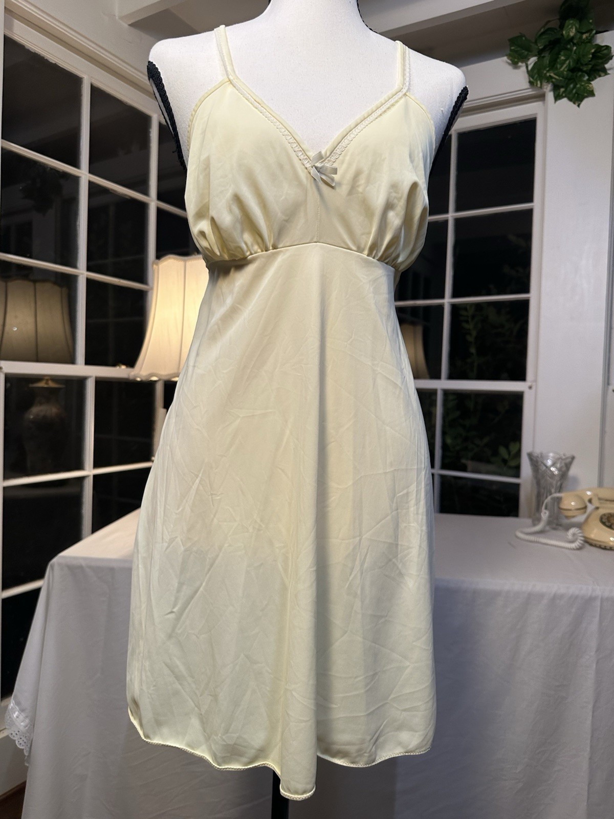 Vintage 50s Yellow Nightie Lingerie Midcentury Rare Cross back Small