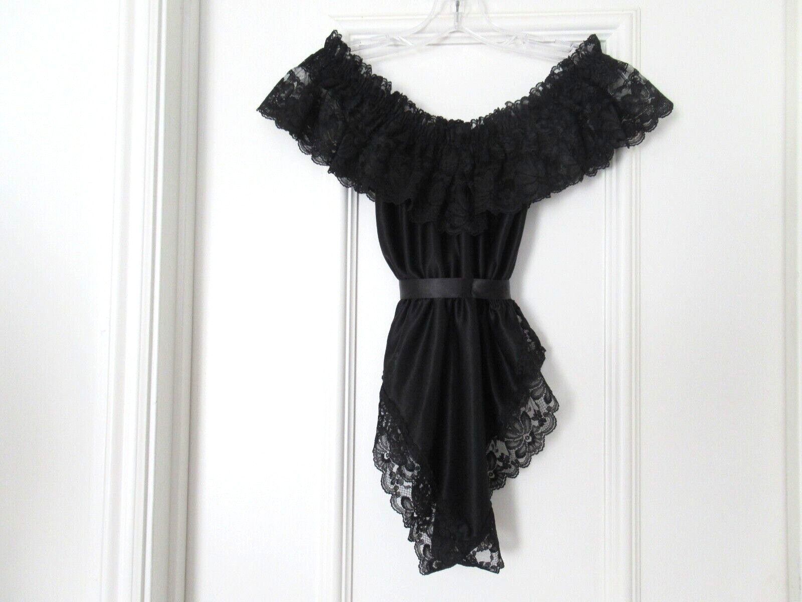 DELORES Poirette ILGWU Black Silky Lace Teddy Romper Bodysuit Cover-up Small NEW