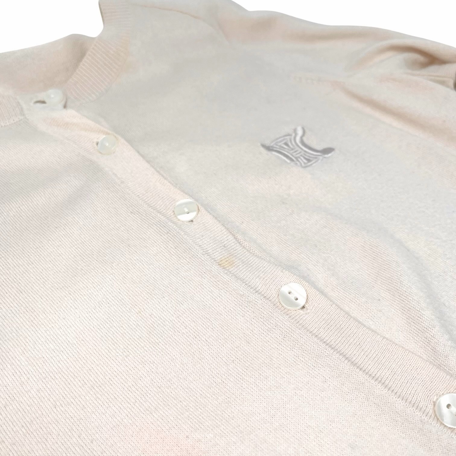 CELINE Vintage Macadam Logo Knit Cardigan Sweater Top Pink Beige 106919