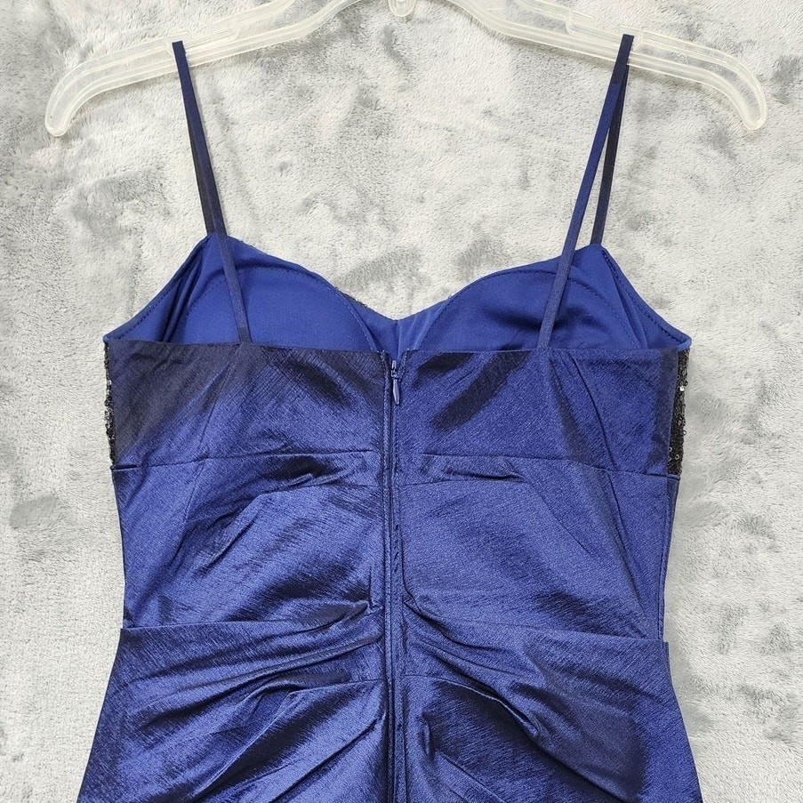 Vintage Hailey Logan Adrianna Papell Dress Womens XS Blue Black Taffeta Sequins