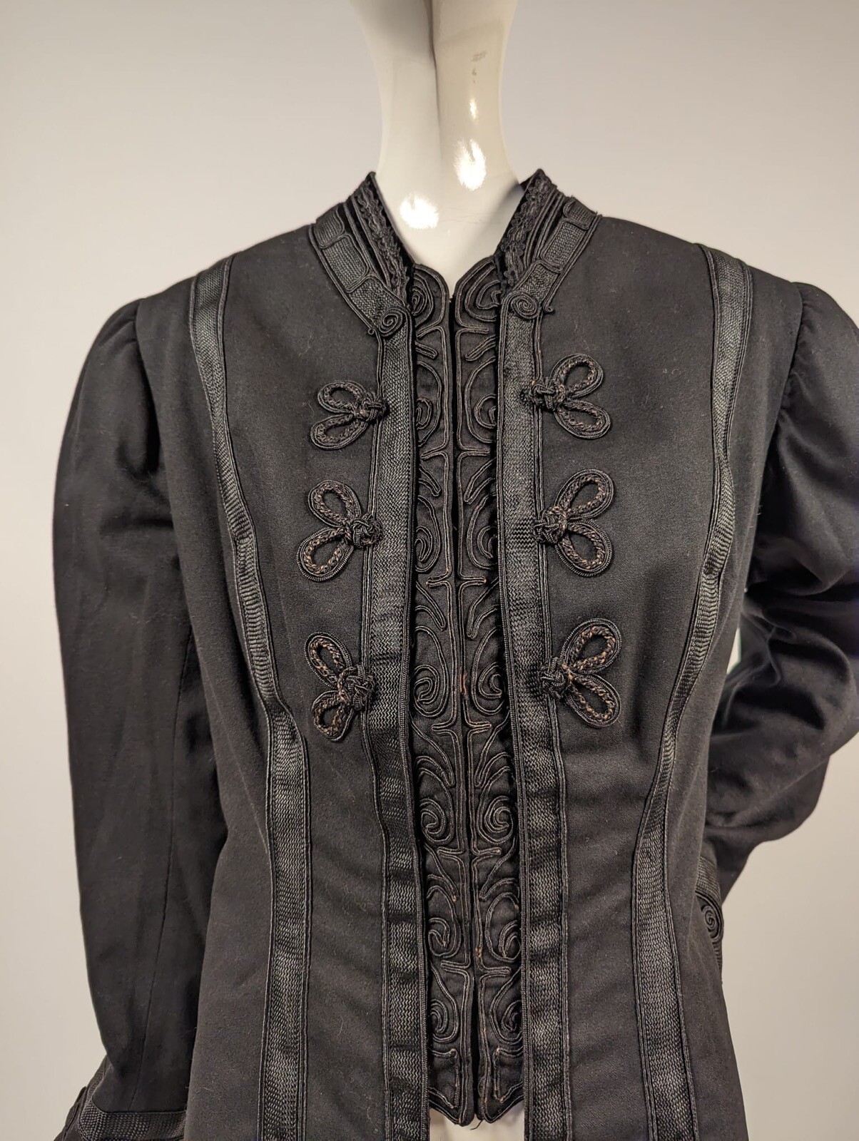 MILITARY GOTHIC STYLE EARLY EDWARDIAN BLACK JACKET W SOUTACHE + BRAID