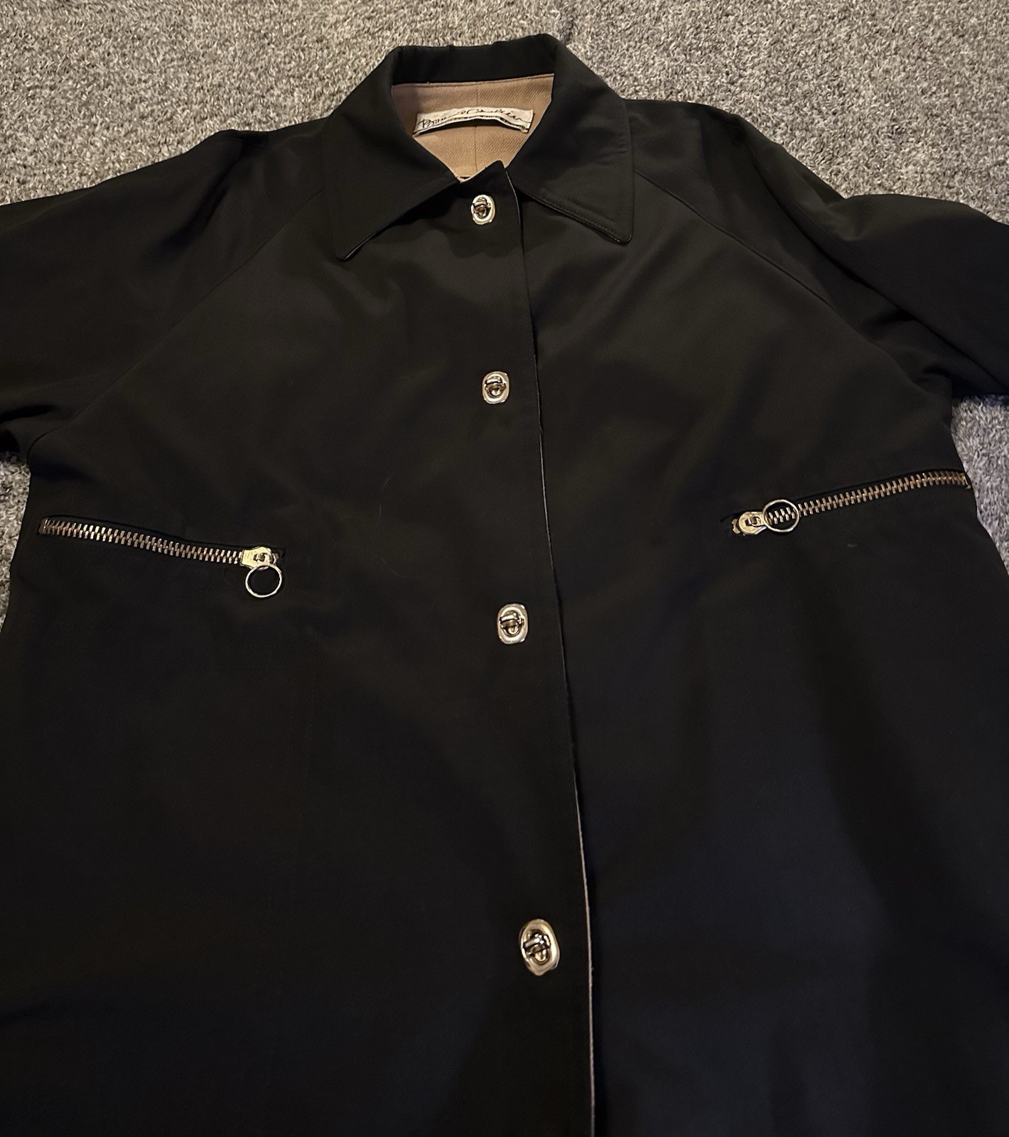 Vintage 70s Bonnie Cashin Russ Taylor Weatherwear Black Coat Toggles Zip Pockets