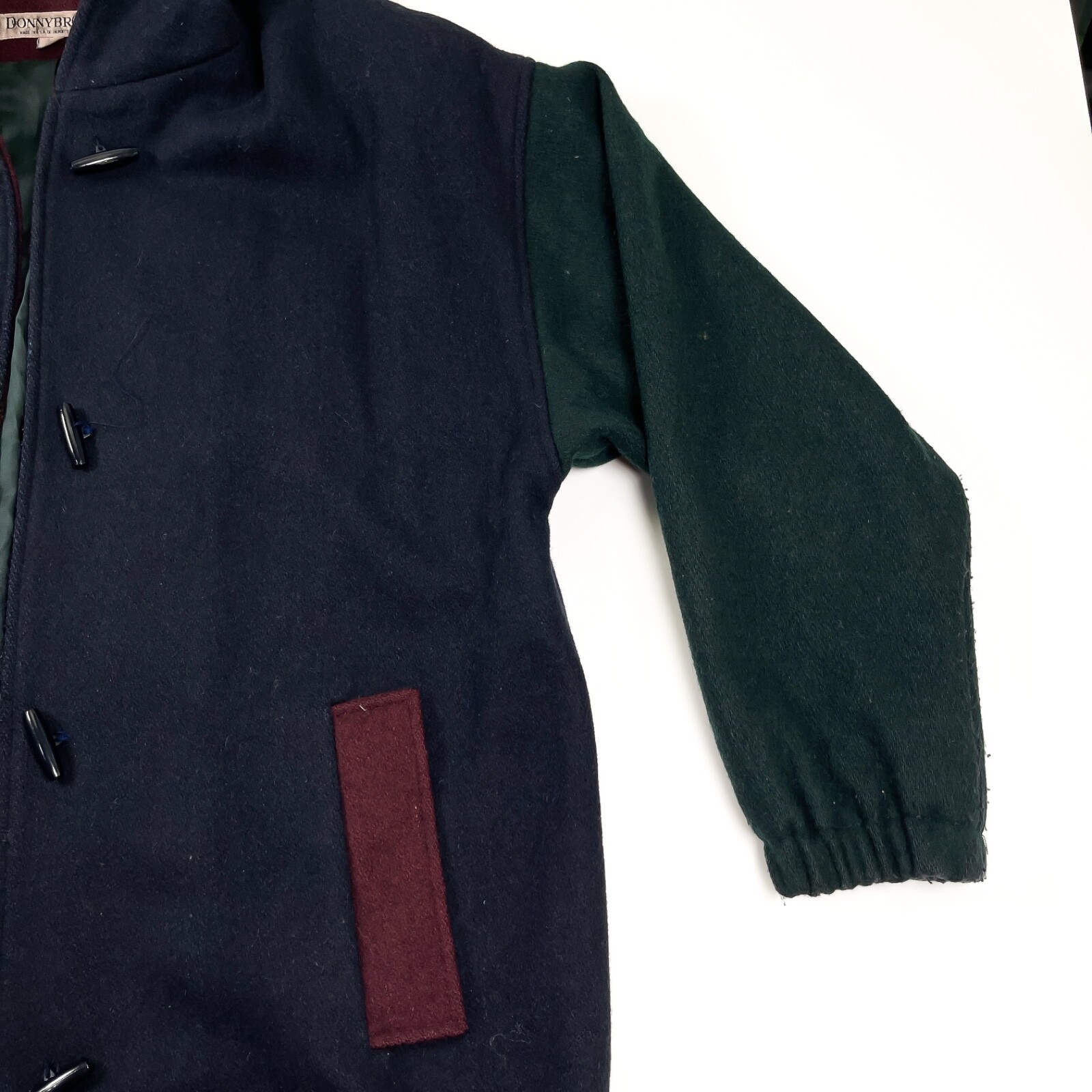 Vintage DonnyBrook Wool Coat Color block Jacket 90s Green Blue Red Hooded USA 14
